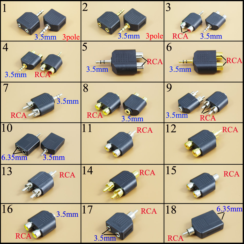 Earphone Splitter Jack - 3.5mm/6.35mm 암 커넥터를 2 RCA 수